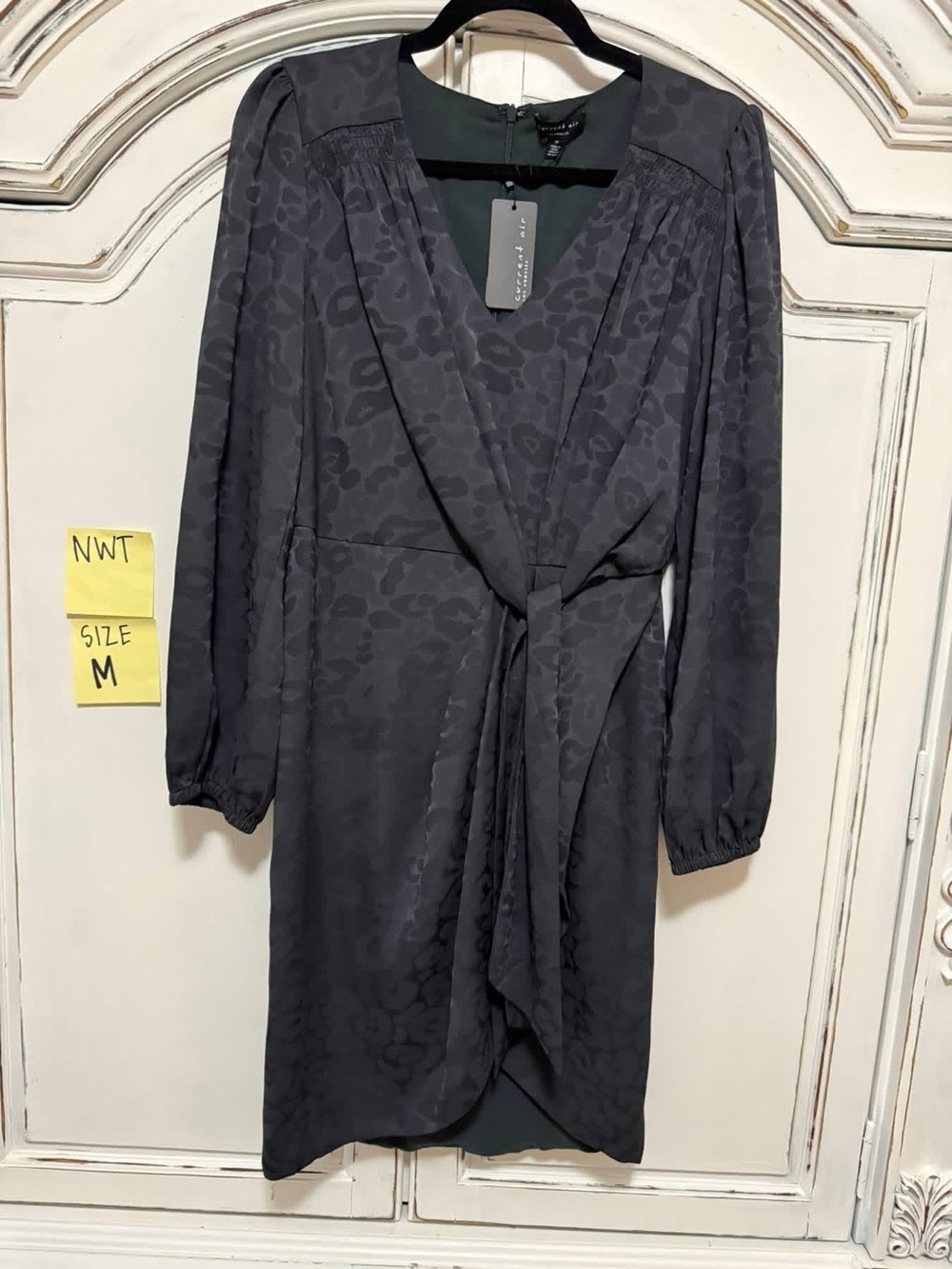 Current Air Charcoal Gray Tie-Front Long Sleeve Dress